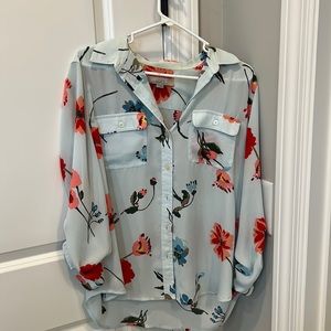 LOFT floral print button up blouse Size Large